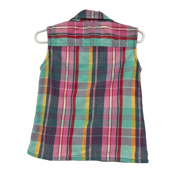 Ralph Lauren Girls Plaid Button Down Sleeveless Embroidered Logo Shirt Sz‎ 4 - Picture 2 of 5